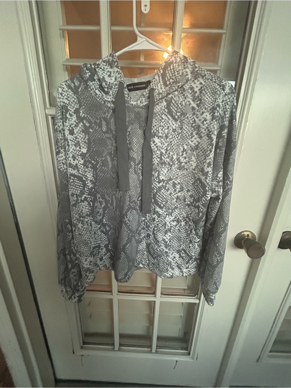 Zoe + Phoebe Gray Snake-Print Teddy Hoodie Jacket